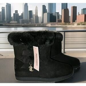 NWT! Juicy Couture Kodak Boots Girls Faux Fur With Bows Black Size 5M